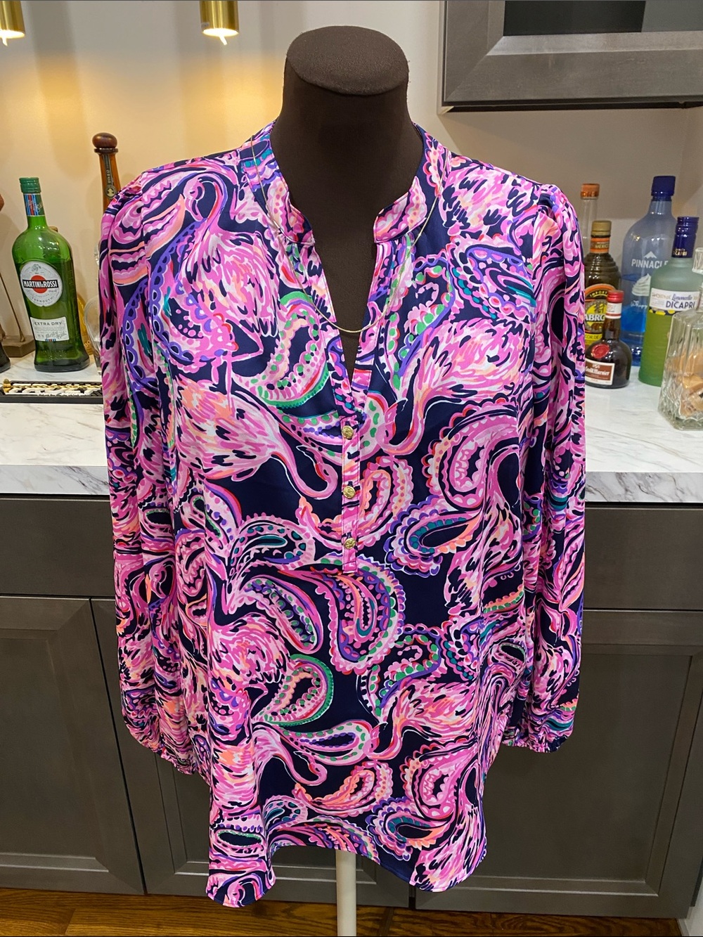 Lilly Pulitzer marvelle top blouse tunic shirt pink flamingo Paisley new medium